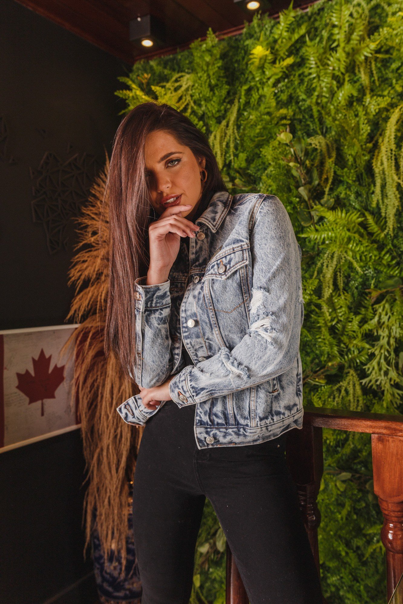 dz9137 alg jaqueta jeans feminina regular destroyer denim zero frente