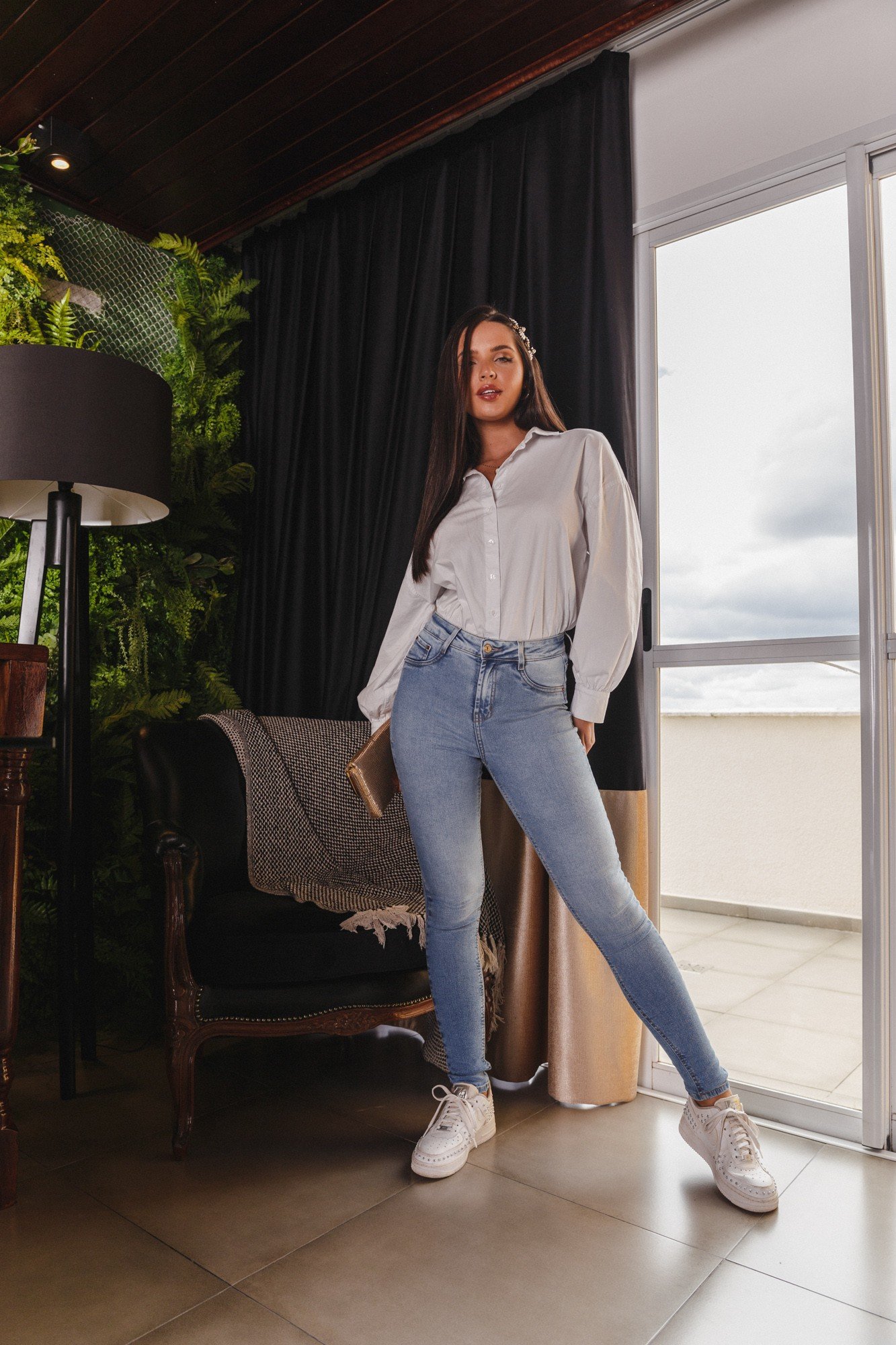 dz3759 com calca jeans feminina skinny media tradicional denim zero frente