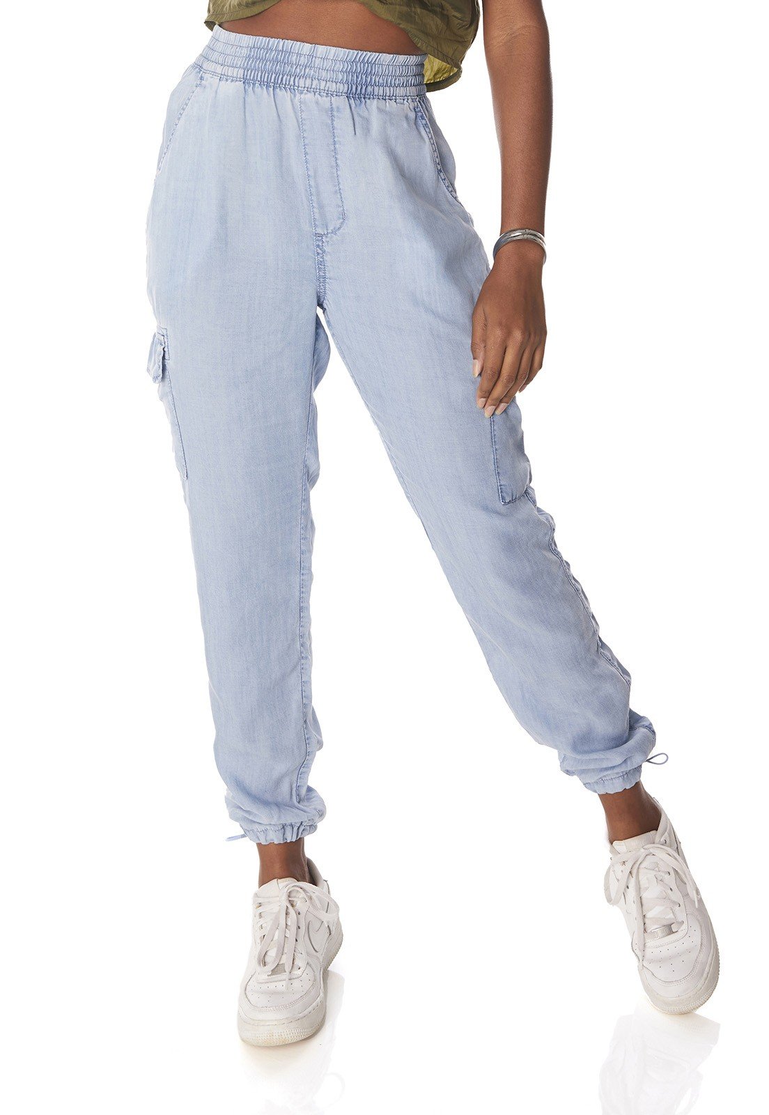 dz3843 alg calca jeans feminina jogger bolsos laterais denim zero frente prox