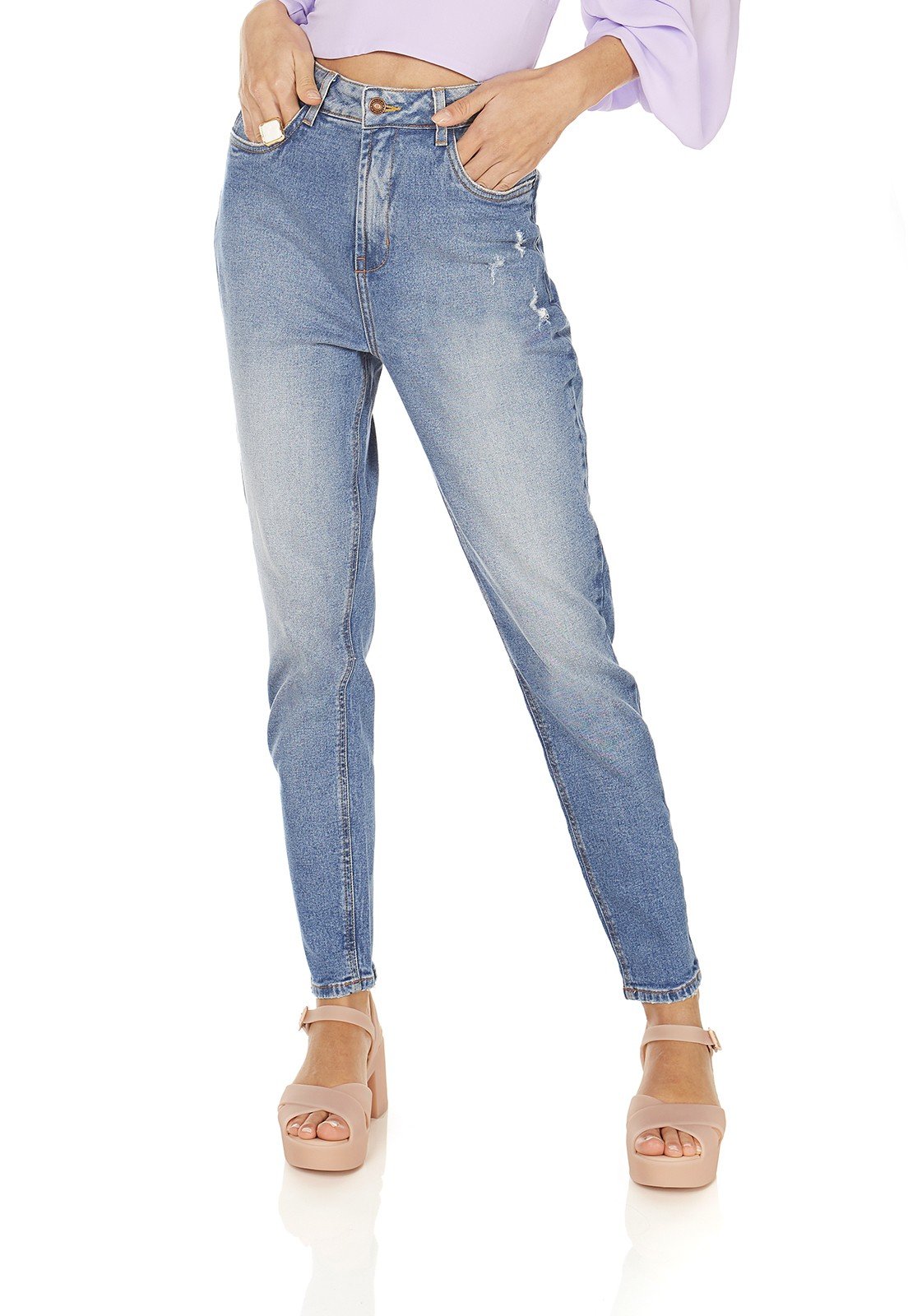 dz3871 com calca jeans feminina mom fit tradicional denim zero frente prox