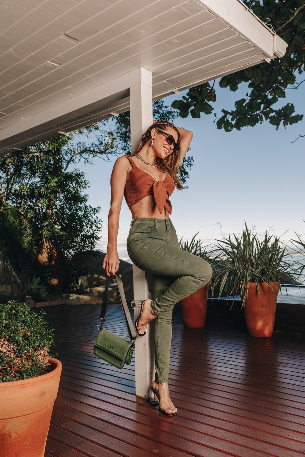 dz3626 re calca jeans feminina skinny media colorida verde militar denim zero lado