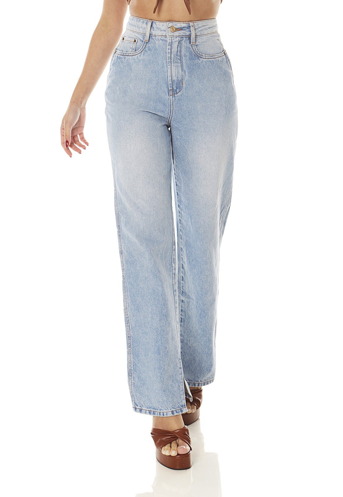 dz3877 alg calca jeans feminina dad pants com fenda lateral denim zero frente prox