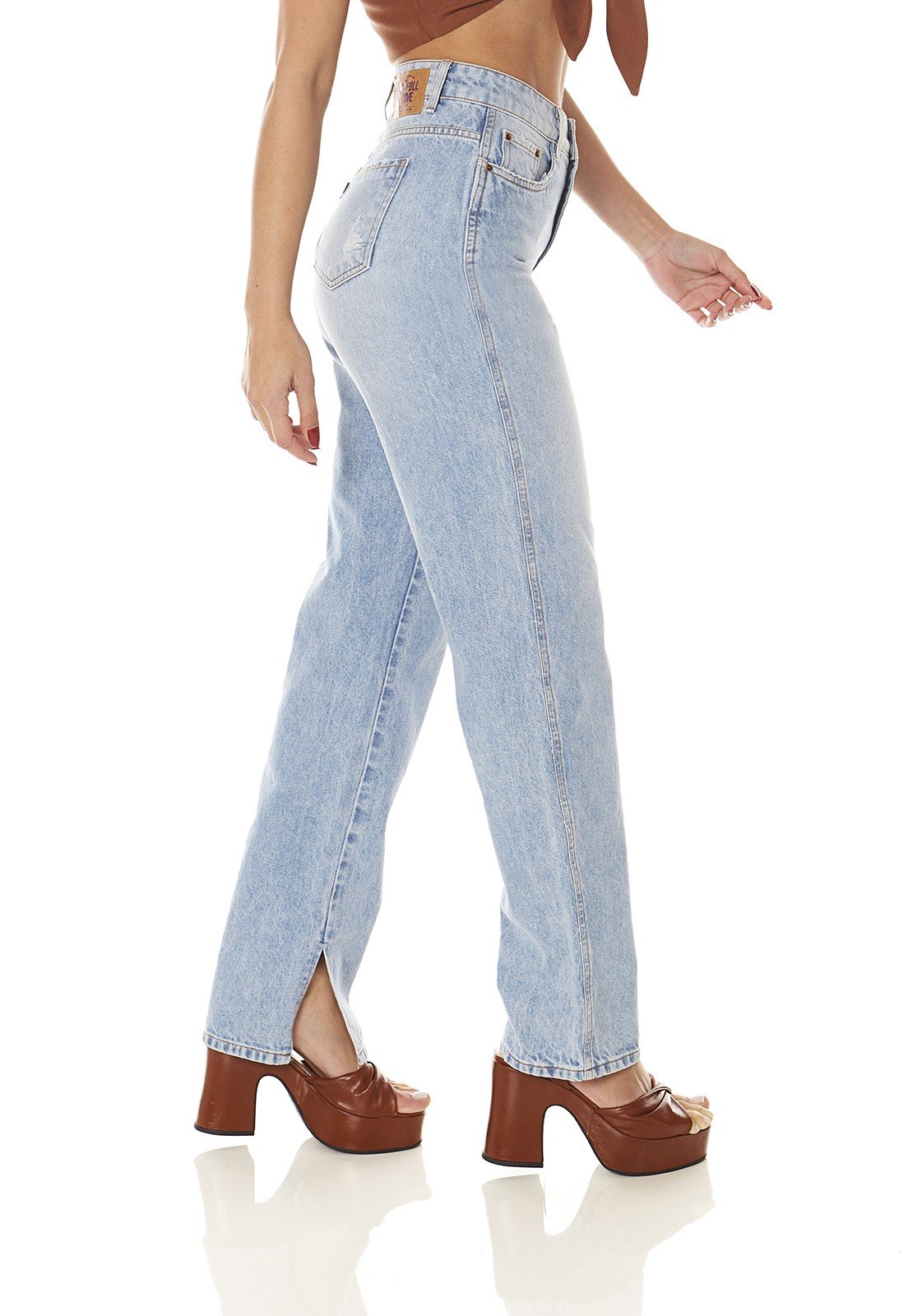 dz3877 alg calca jeans feminina dad pants com fenda lateral denim zero lado prox