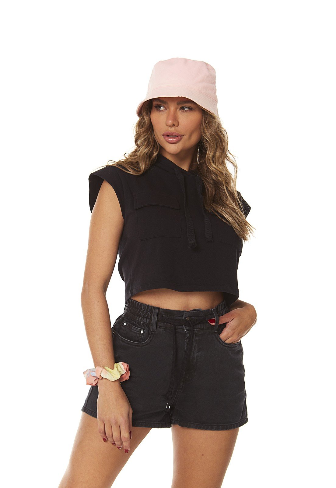 dz6492 alg shorts jeans feminino mom com cordao preto denim zero frente prox