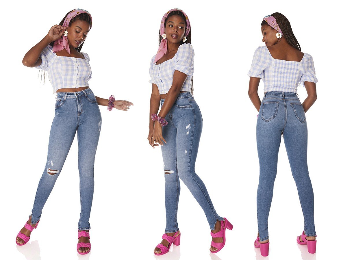 dz3791 re calca jeans feminina skinny media fenda lateral denim zero tripla