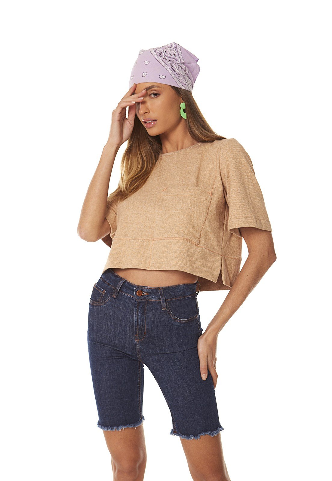 dz4048 com bermuda jeans feminina slim barra desfiada denim zero frente prox