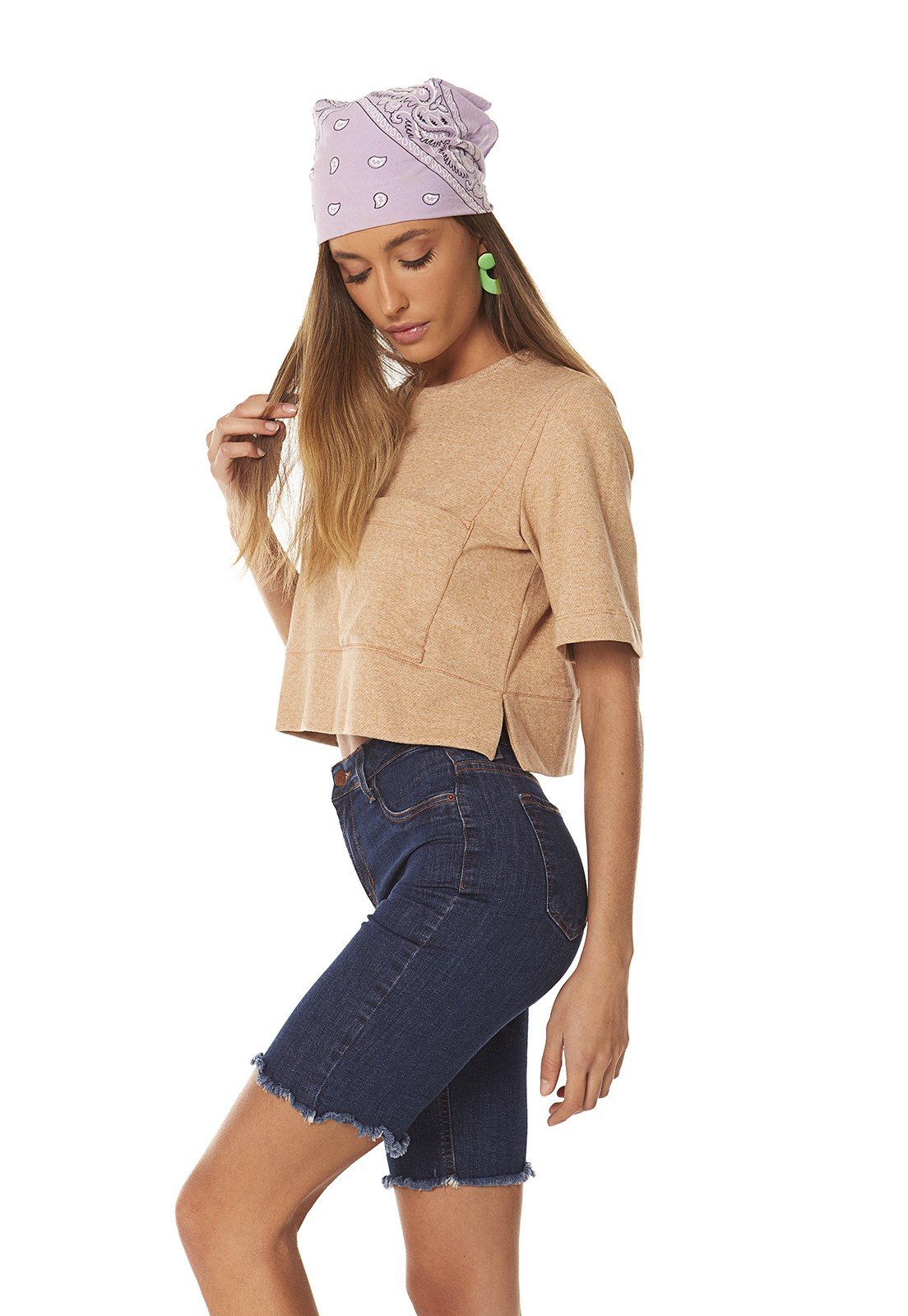 dz4048 com bermuda jeans feminina slim barra desfiada denim zero lado prox