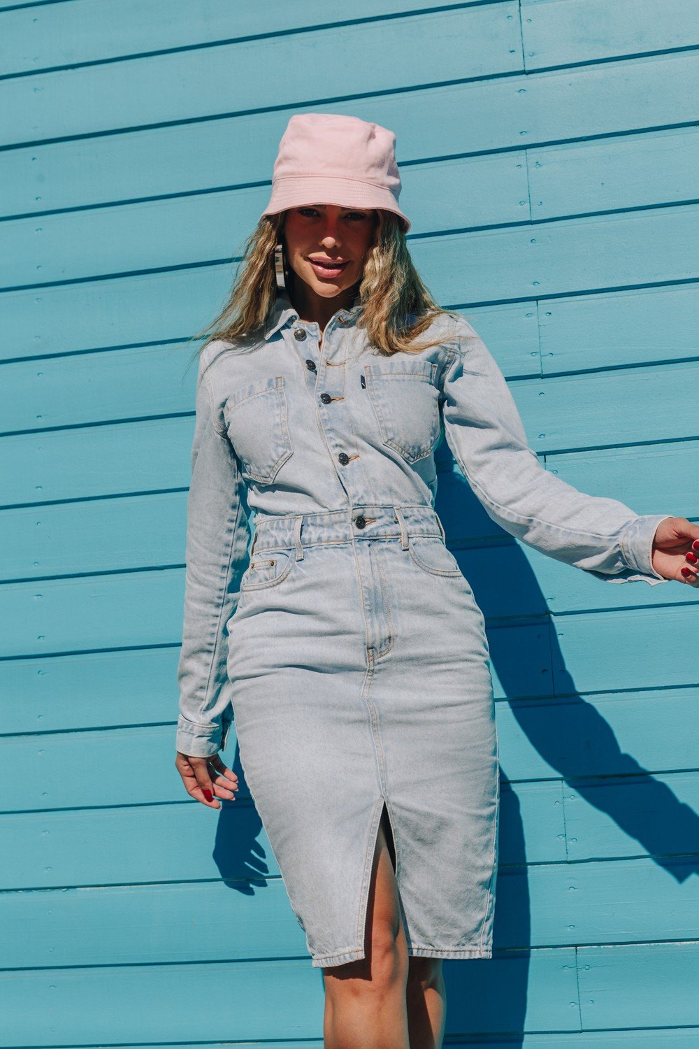 dz12094 alg vestido jeans feminino midi manga comprida denim zero frente prox