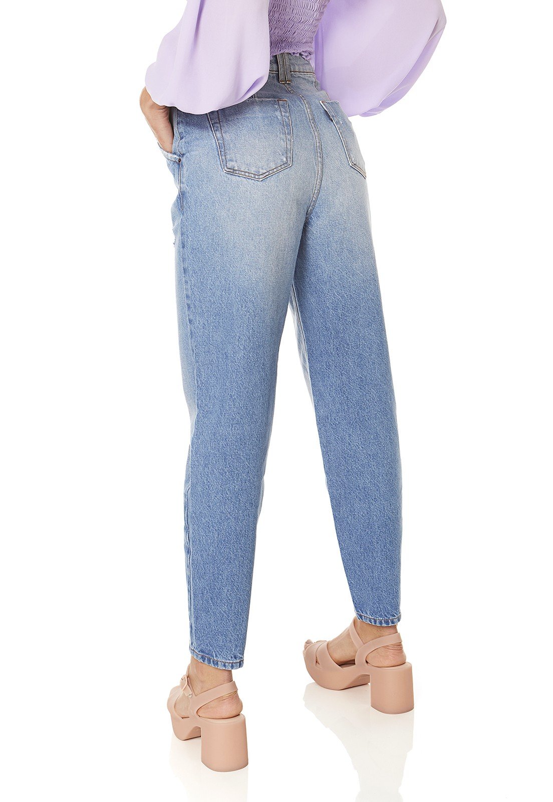 dz3867 alg calca jeans feminina balloon com puidos denim zero costas prox