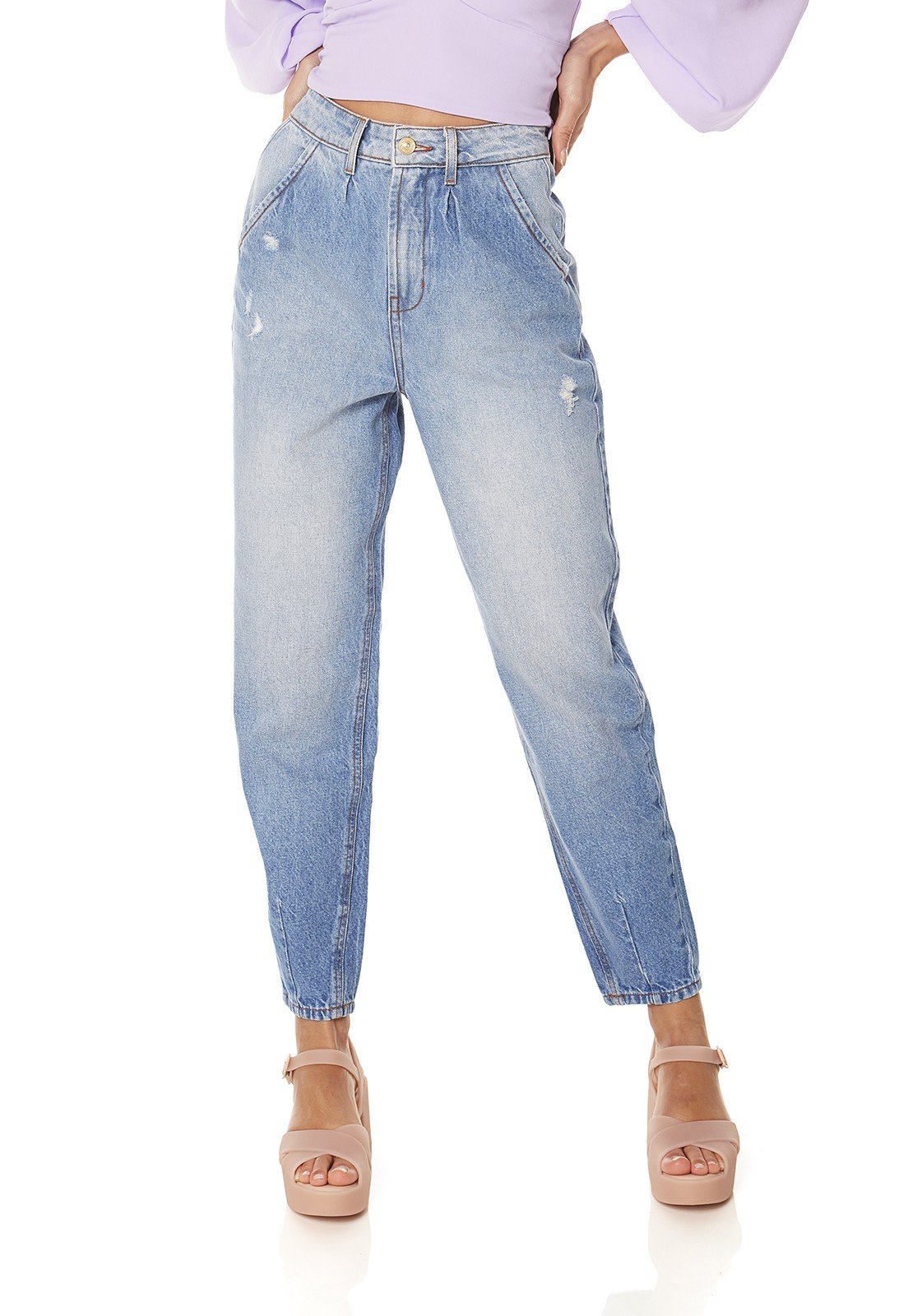 dz3867 alg calca jeans feminina balloon com puidos denim zero frente prox