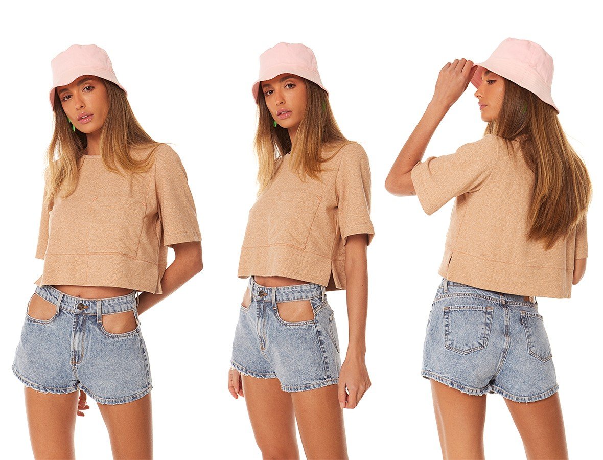 dz6485 alg shorts jeans feminina setentinha com recorte no bolso denim zero trio