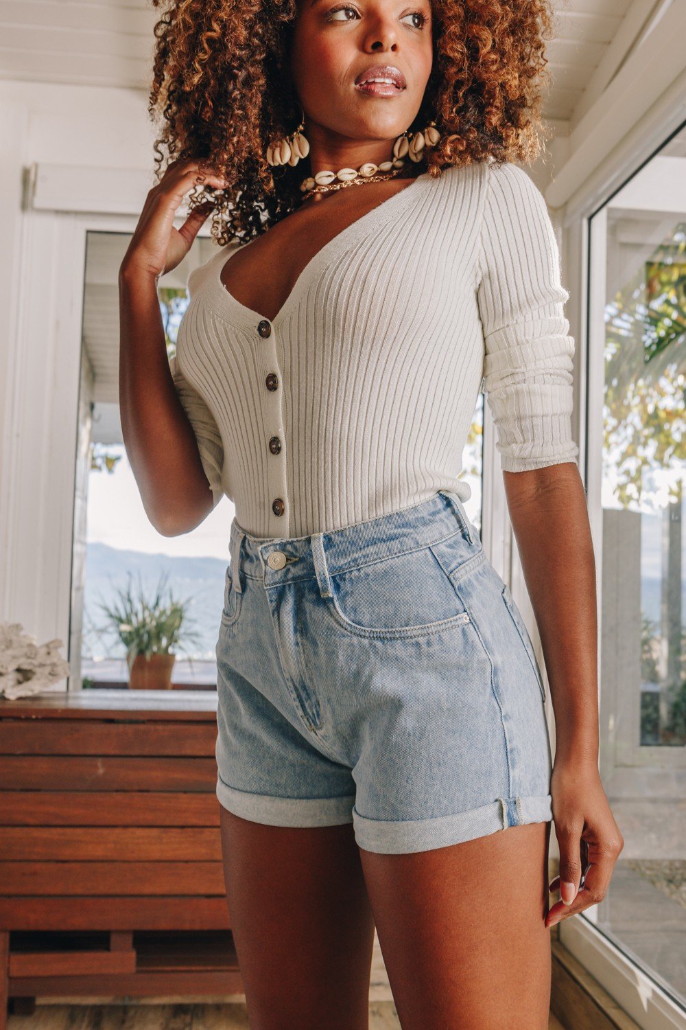 dz6494 alg shorts jeans feminina setentinha com barra dobrada denim zero lado