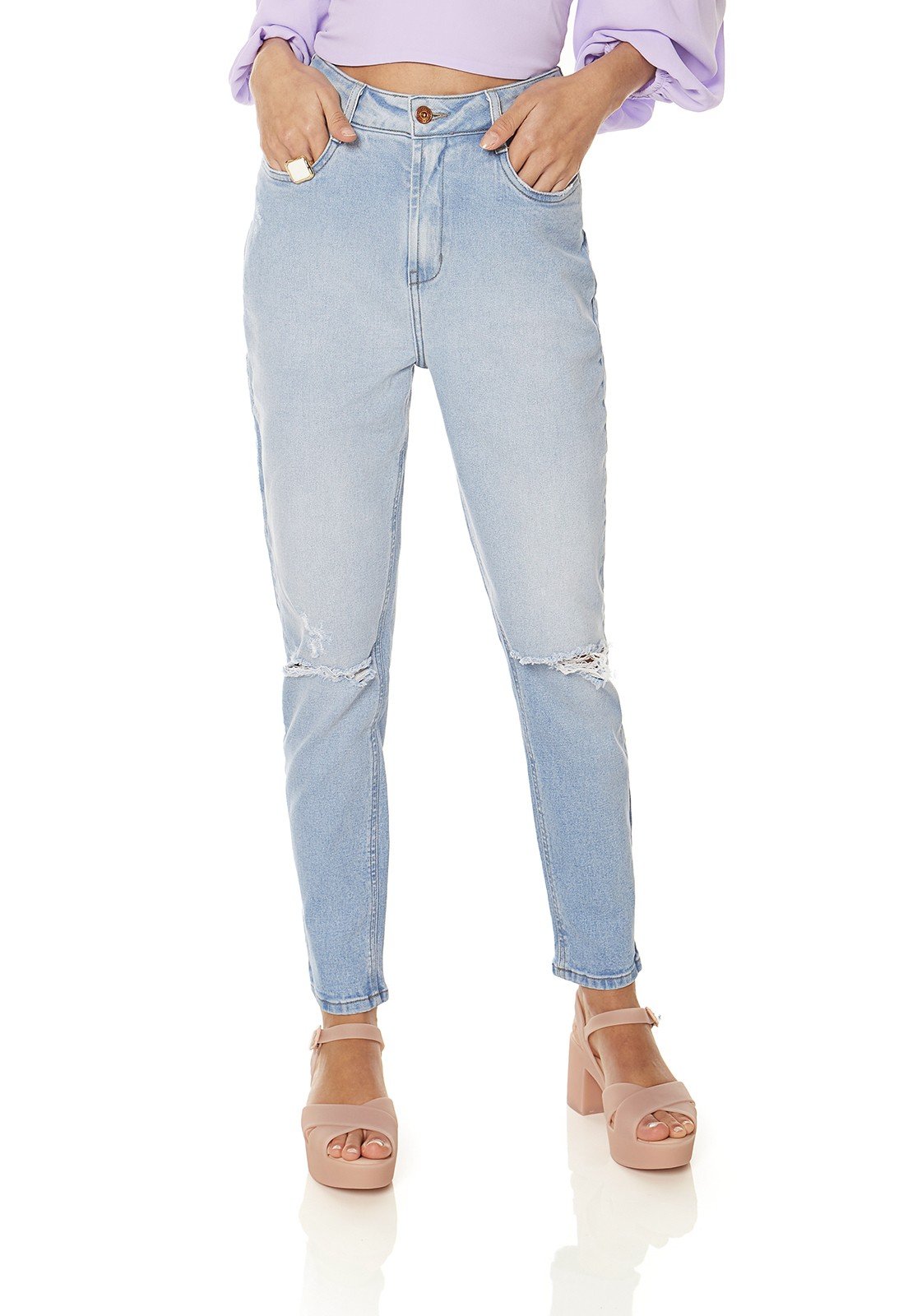 dz3872 com calca jeans feminina mom fit com rasgo denim zero frente prox
