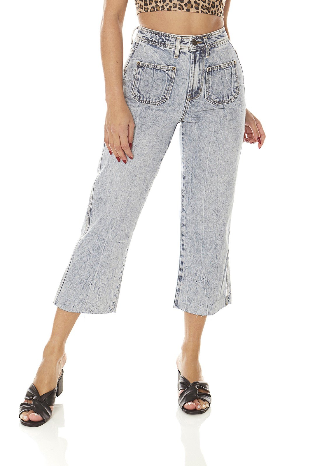 dz3868 alg calca jeans feminina wide leg com bolsos frontais denim zero frente prox