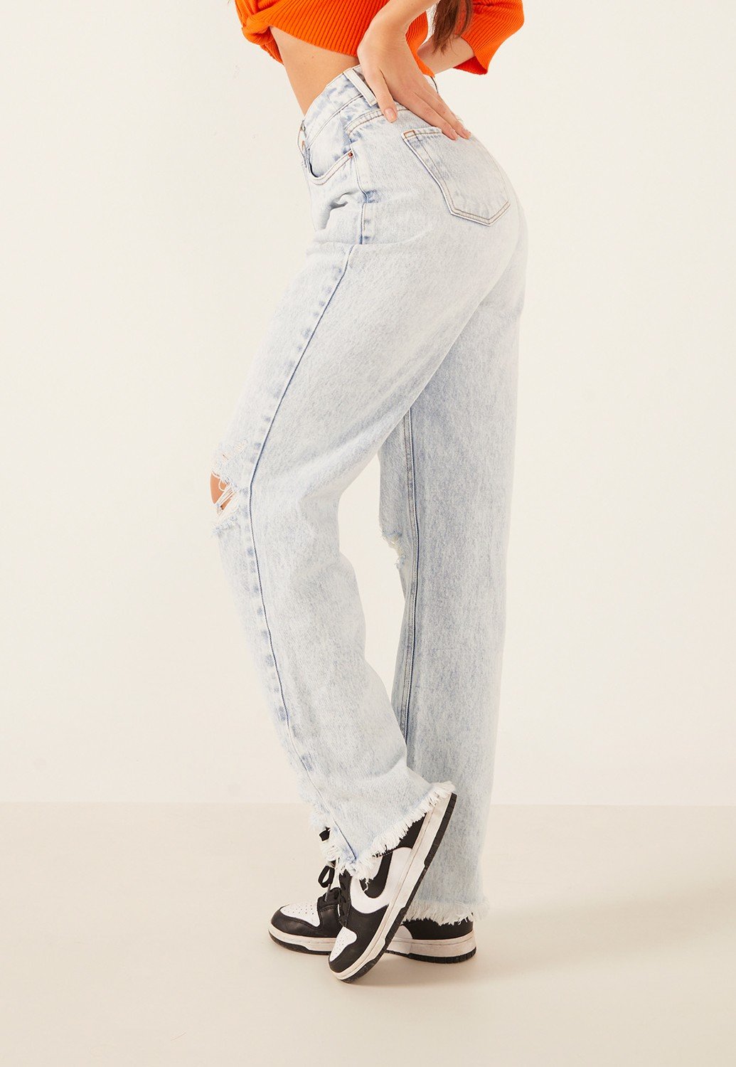 dz3909 alg calca jeans feminina dad pants com rasgos denim zero lado prox crop