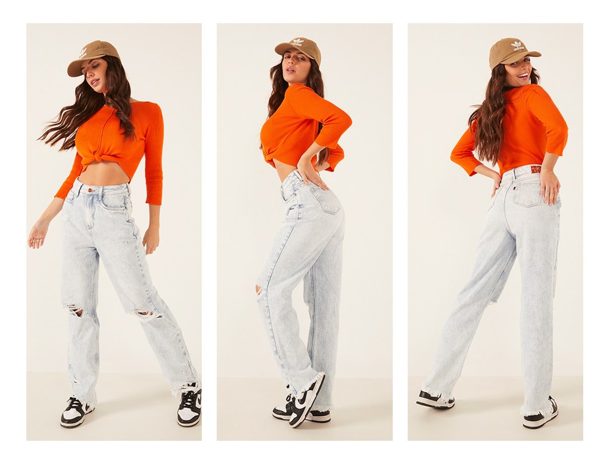 dz3909 alg calca jeans feminina dad pants com rasgos denim zero trio crop
