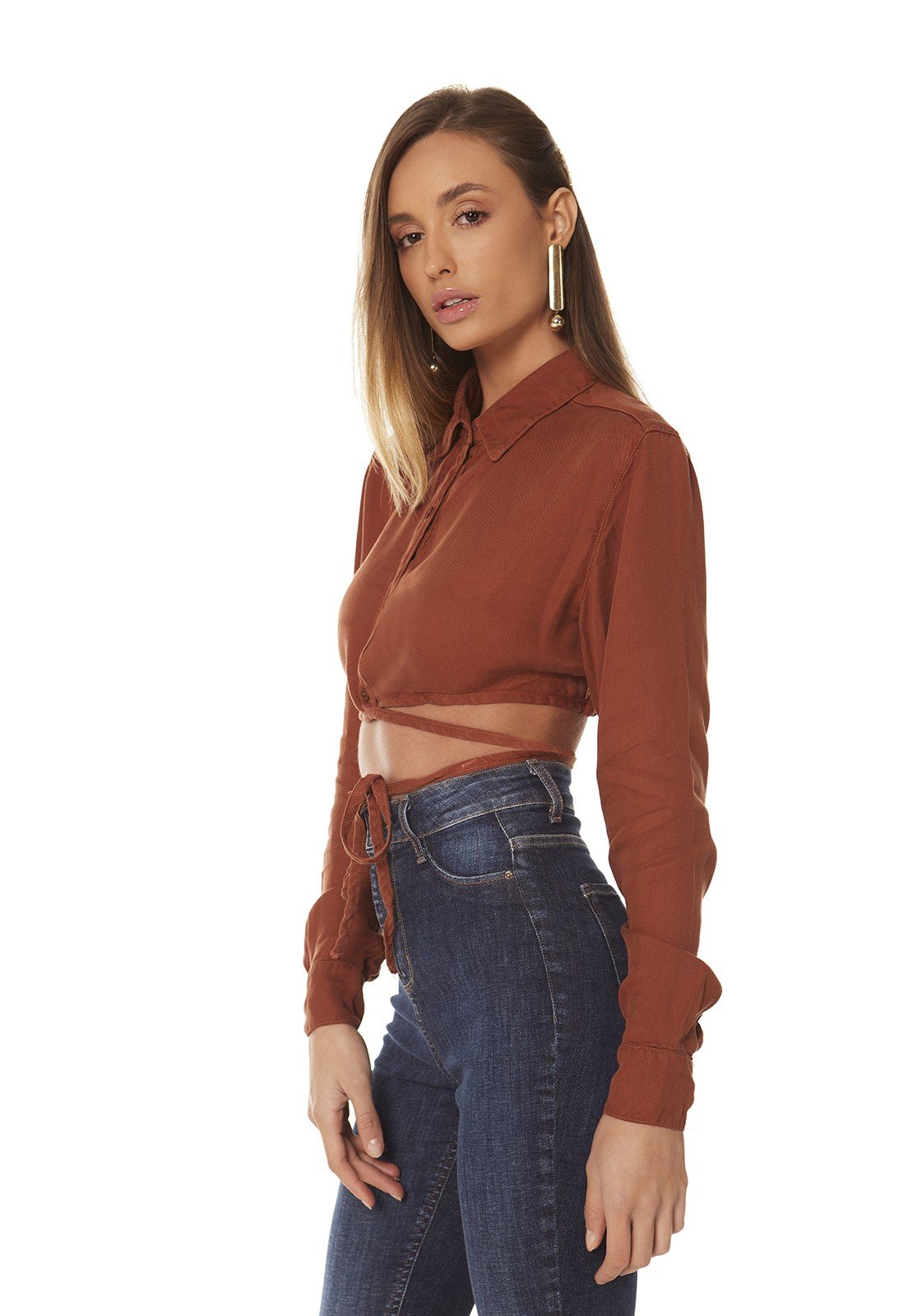 dz11161 alg camisa jeans feminina cropped colorida raposa denim zero lado prox