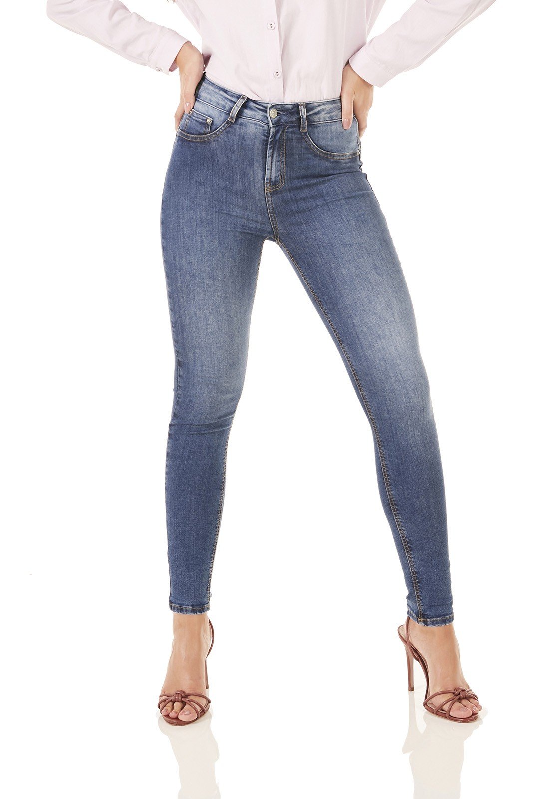 dz3790 com calca jeans feminina skinny media cigarrete tradicional denim zero frente prox
