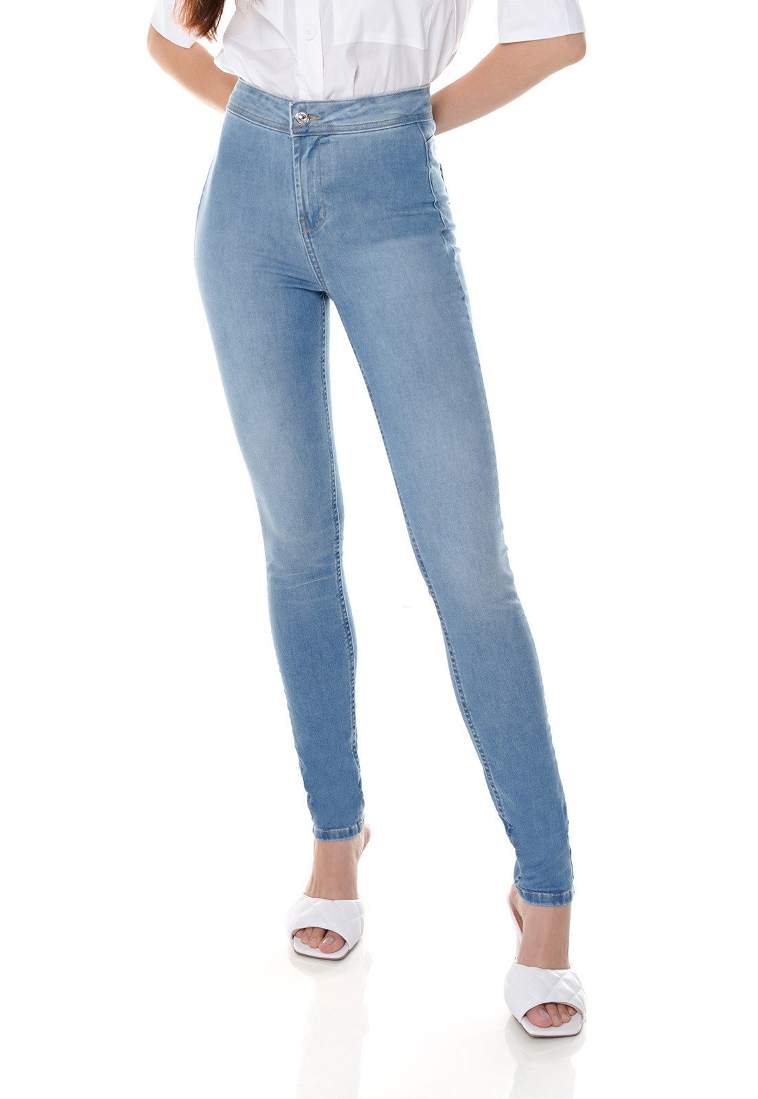 dz3646 re calca jeans feminina skinny media sem bolsos frontais denim zero frente prox