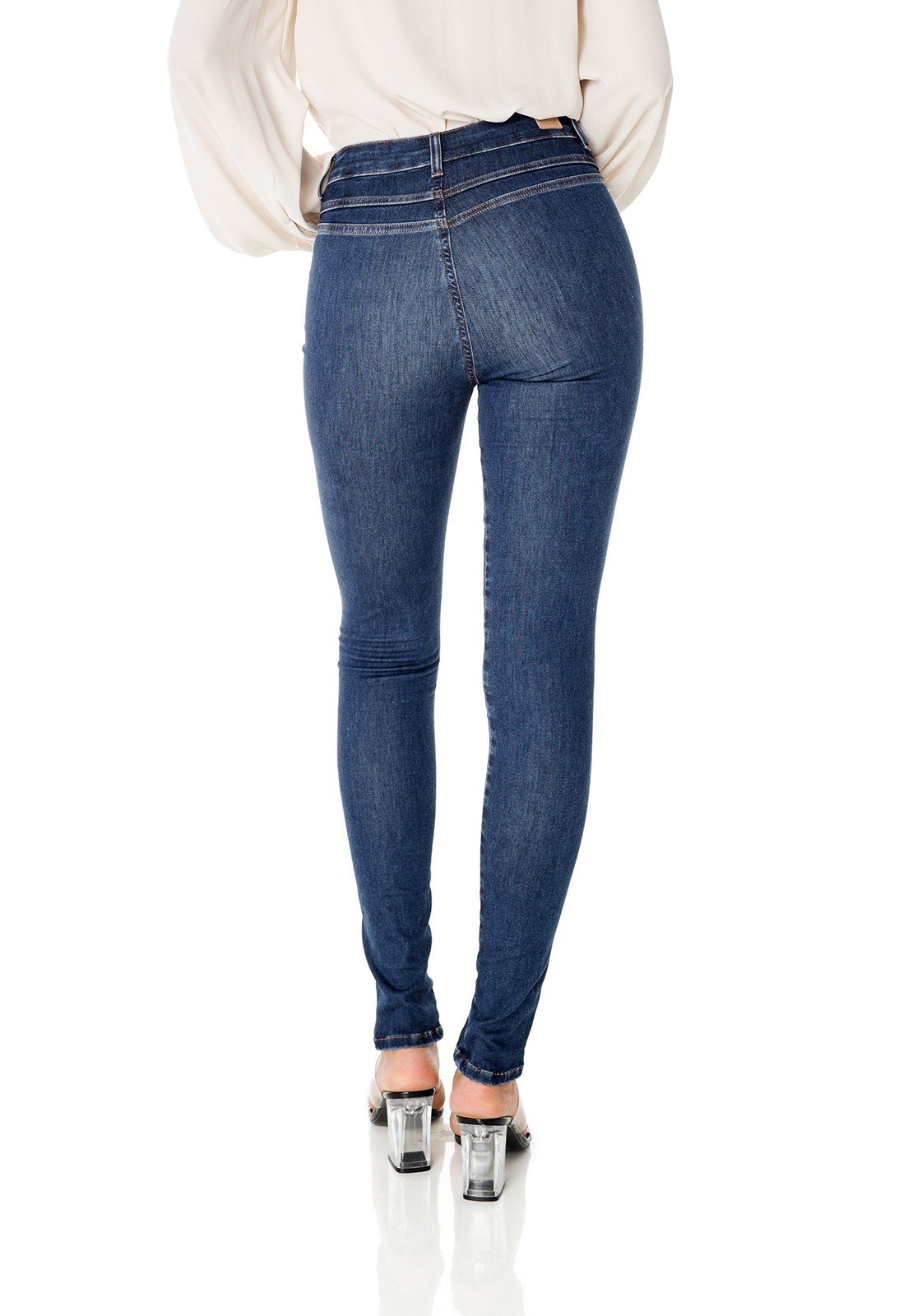 dz3664 re calca jeans feminina skinny media com abertura na barra denim zero costas prox