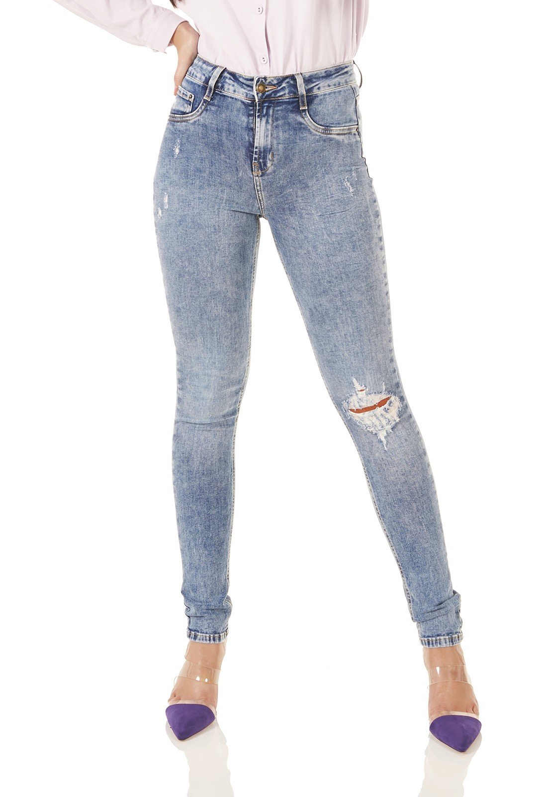 dz3717 com calca jeans feminina skinny media rasgo joelho denim zero frente prox