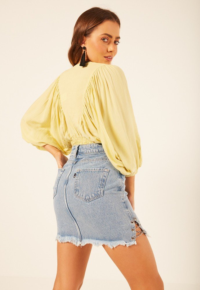 dz7223 alg saia jeans feminina regular destroyed denim zero costas