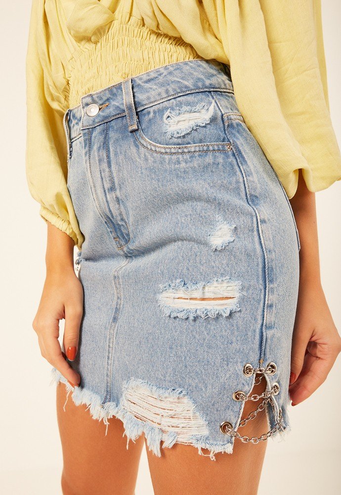 dz7223 alg saia jeans feminina regular destroyed denim zero detalhe 02