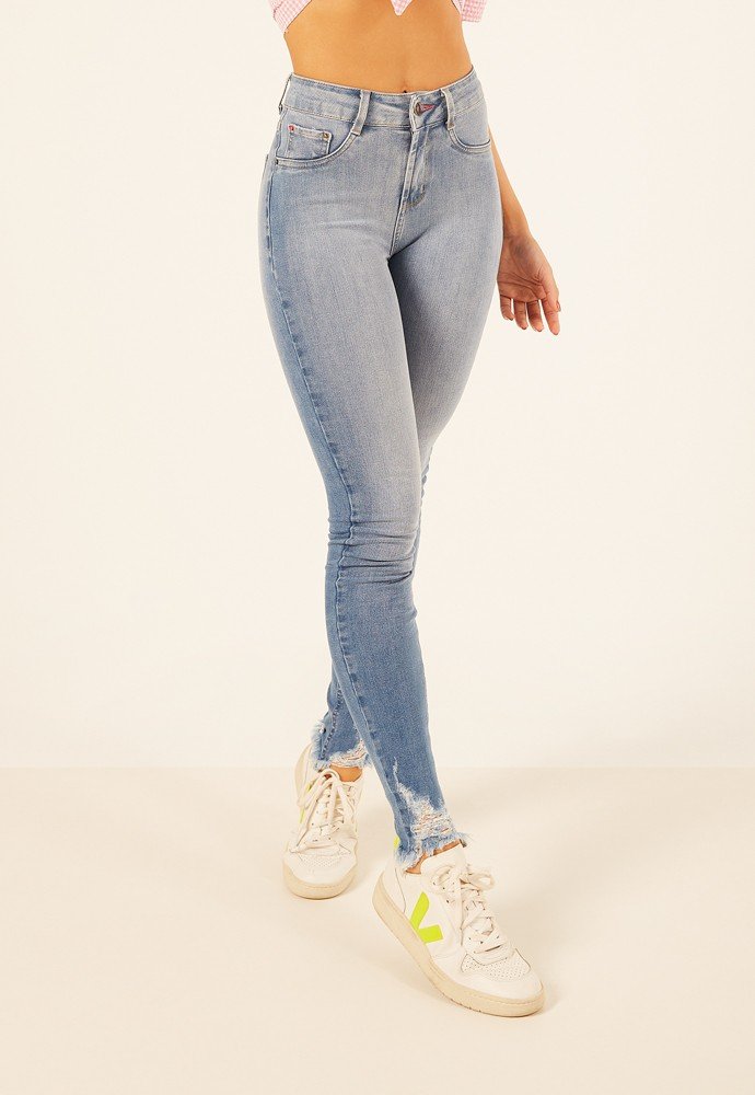 dz3918 ts calca jeans feminina skinny media com barra irregular denim zero frente prox