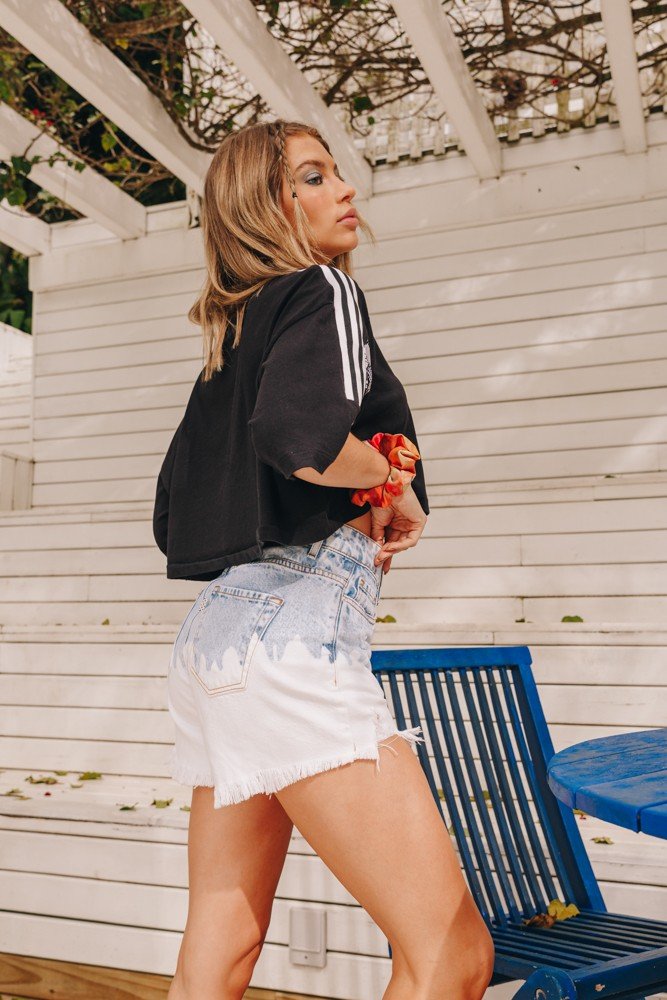 dz6531 alg shorts jeans feminino setentinha two tones denim zero lado