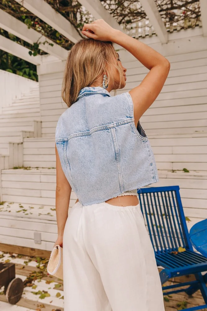 Colete Jeans Feminina Cropped Estonado DZ9144