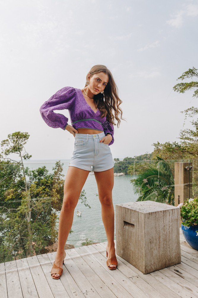 dz6538 com shorts jeans feminino setentinha fit com barra dupla denim zero frente