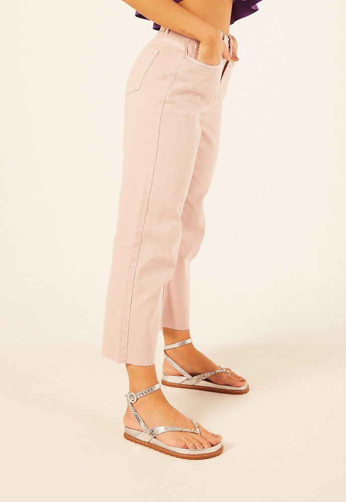 dz3923 alg calca jeans feminina wide leg com barra corte a fio old roset denim zero lado prox