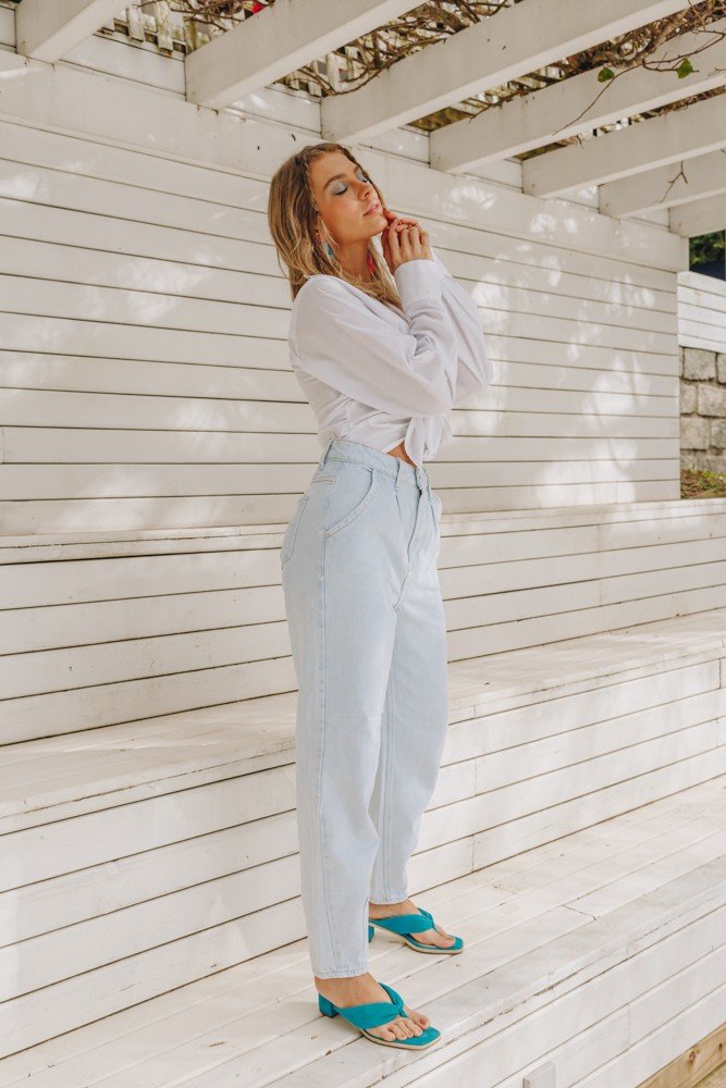 dz3922 alg calca jeans feminina balloon com bolso faca denim zero lado