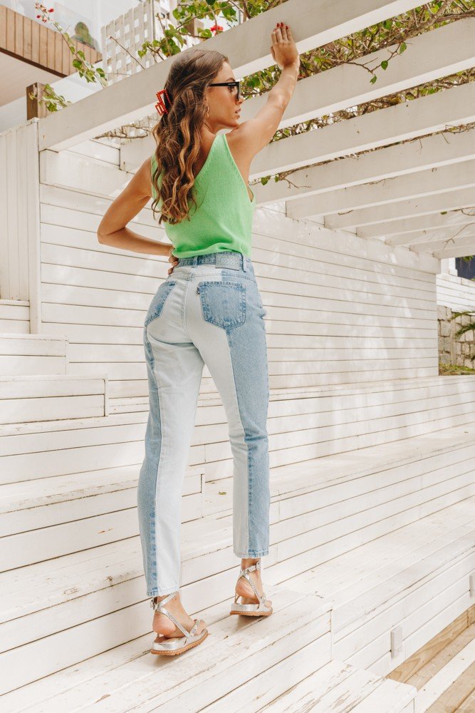 dz3927 alg calca jeans feminina mom two tones denim zero costas