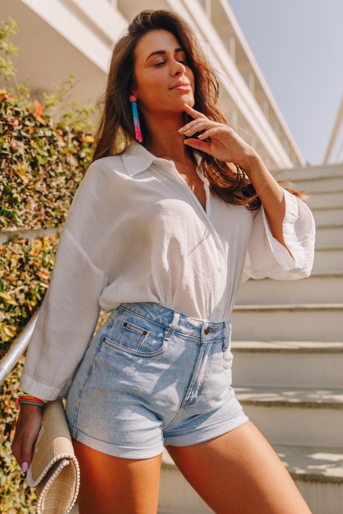 dz6513 com shorts jeans feminino setentinha fit com barra dobrada denim zero lado