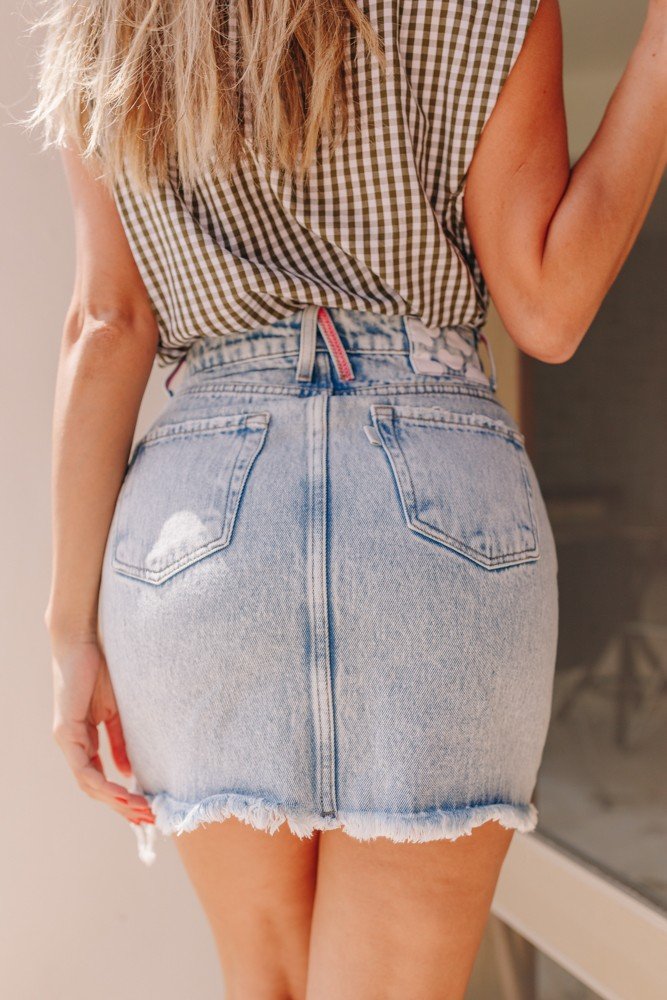 dz7229 alg saia jeans feminina regular destroyed denim zero costas