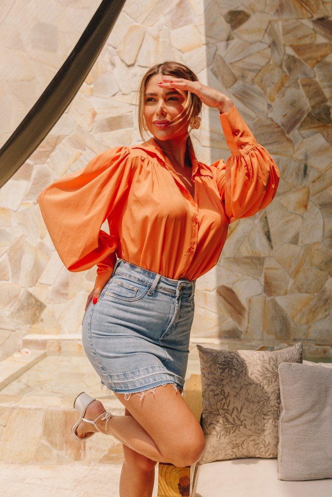 dz7227 com saia jeans feminina tubinho com barra dupla denim zero lado