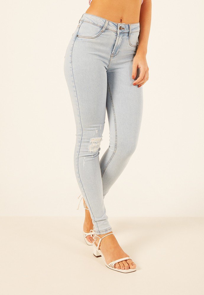 dz3216 com calca jeans feminina skinny media com rasgo no joelho denim zero frente prox