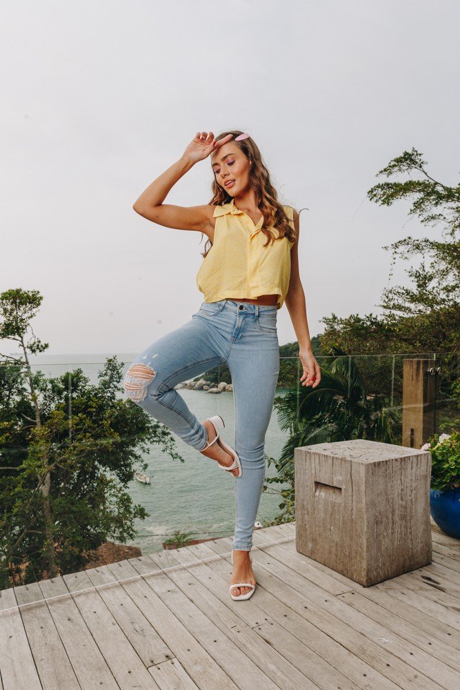 dz3216 com calca jeans feminina skinny media com rasgo no joelho denim zero frente