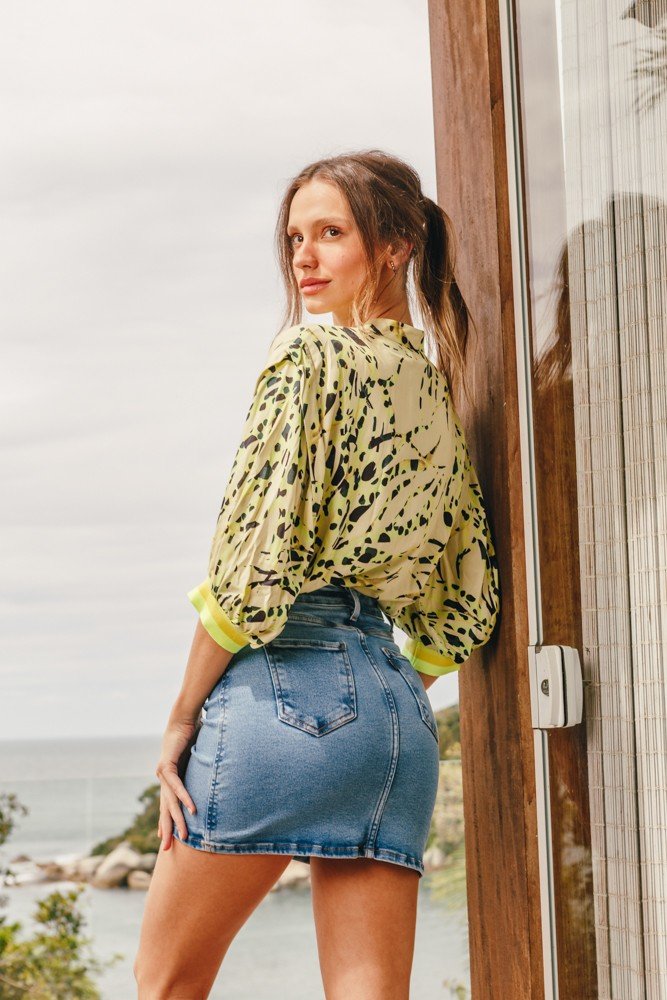 dz7221 com saia jeans feminina tubinho tradicional denim zero costas