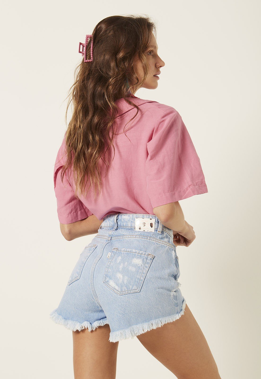 dz6556 alg shorts jeans feminino setentinha destroyed denim zero costas