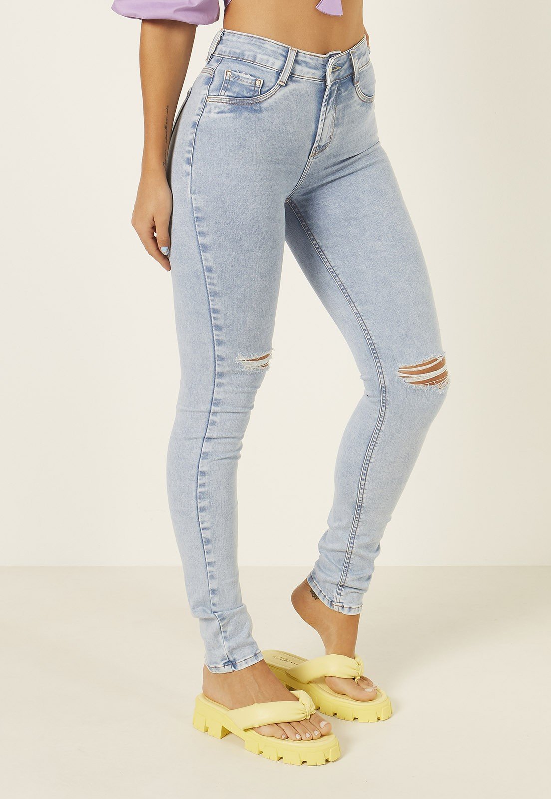 dz3963 re calca jeans feminina skinny media com rasgos no joelho denim zero lado prox