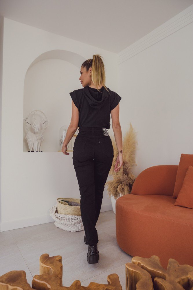 dz3985 calca jeans feminina mom fit com bolsos laterais denim zero costas