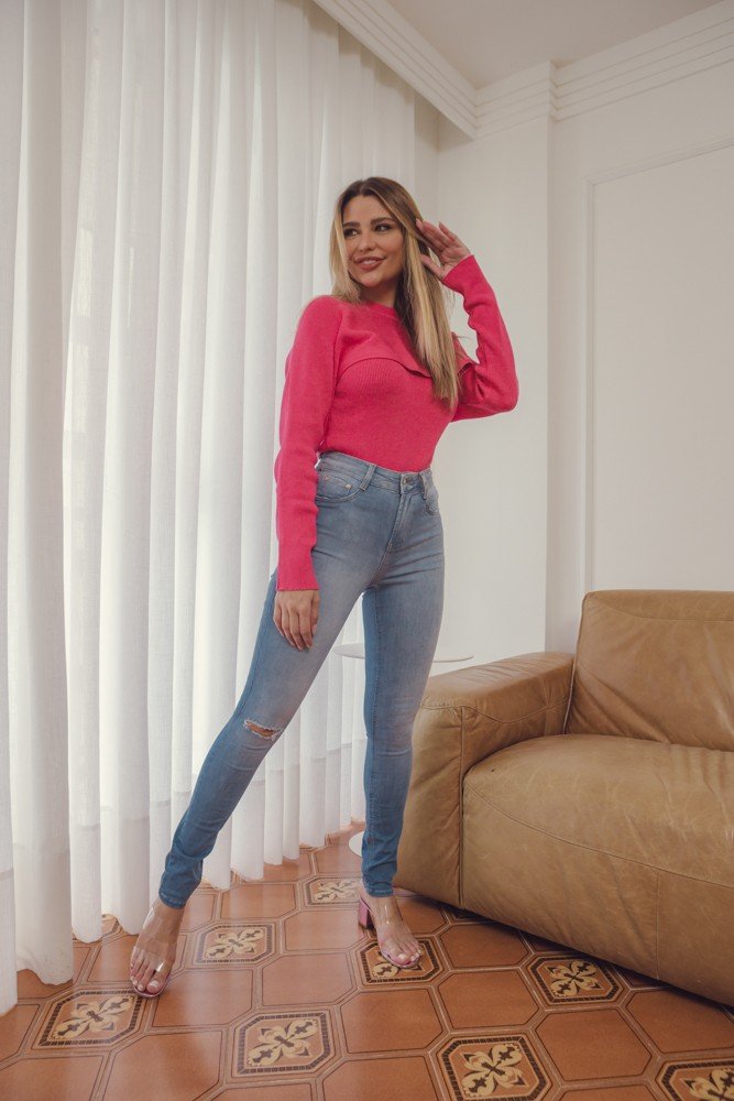 dz3977 re calca jeans feminina skinny media com rasgo no joelho denim zero frente