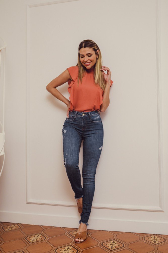 dz3978 re calca jeans feminina skinny media com puidos denim zero frente