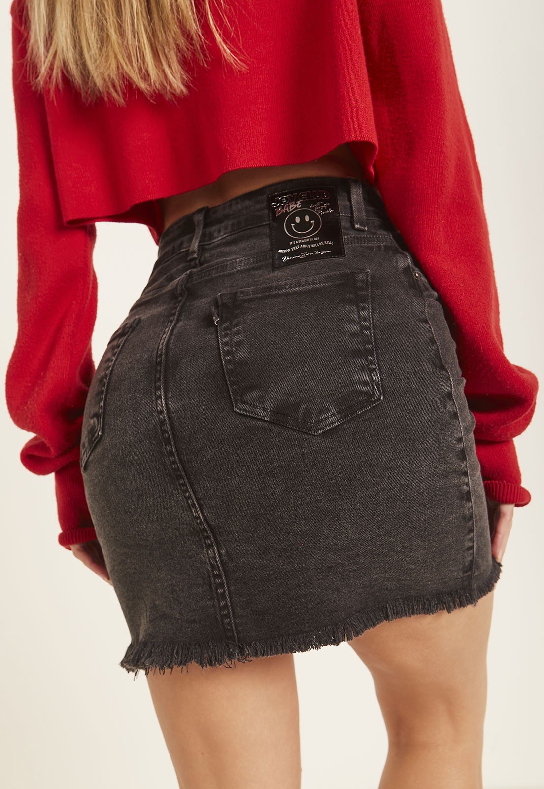 dz7237 saia jeans feminina tubinho com barra irregular denim zero detalhe