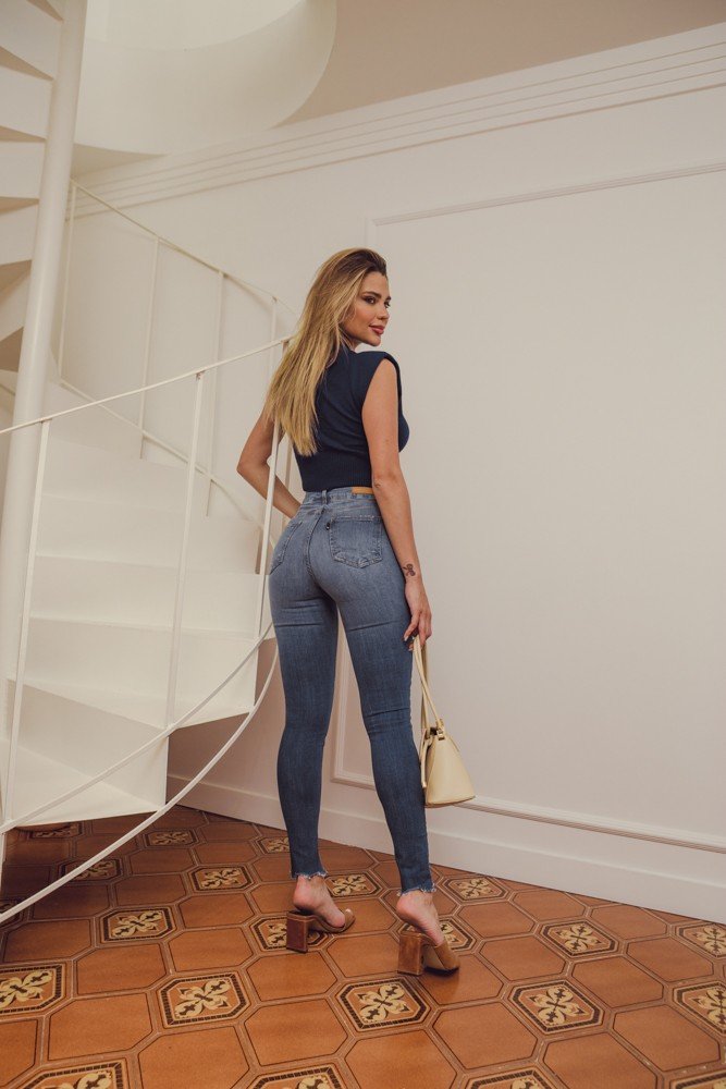 dz3981 com calca jeans feminina skinny media cigarrete denim zero costas