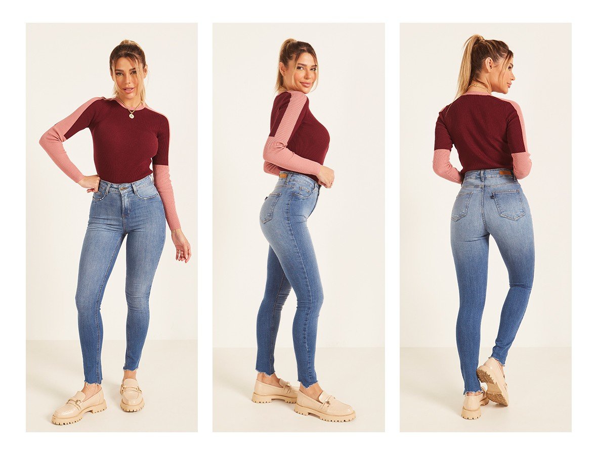 dz3981 com calca jeans feminina skinny media cigarrete denim zero trio