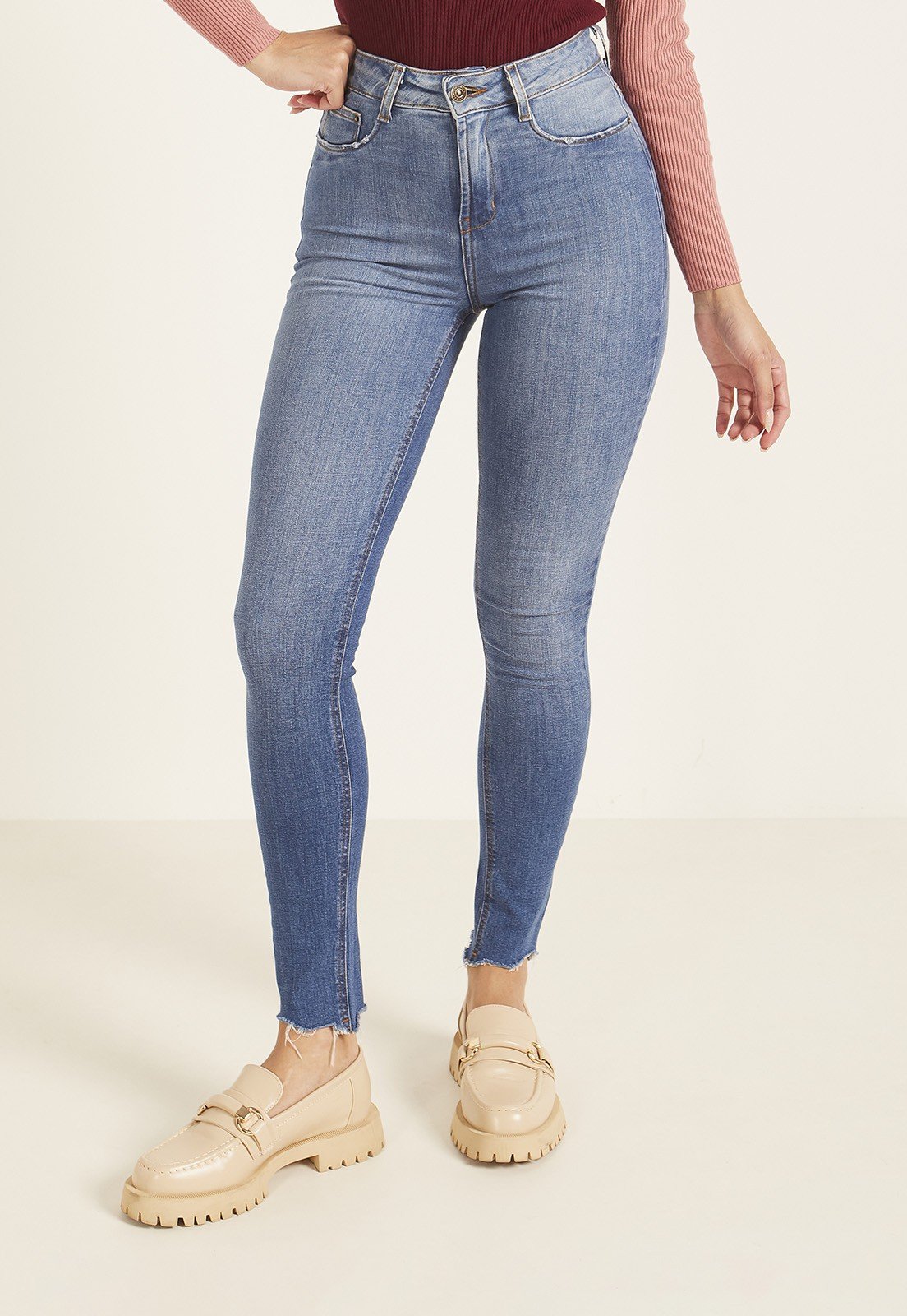 dz3981 com calca jeans feminina skinny media cigarrete denim zero frente prox
