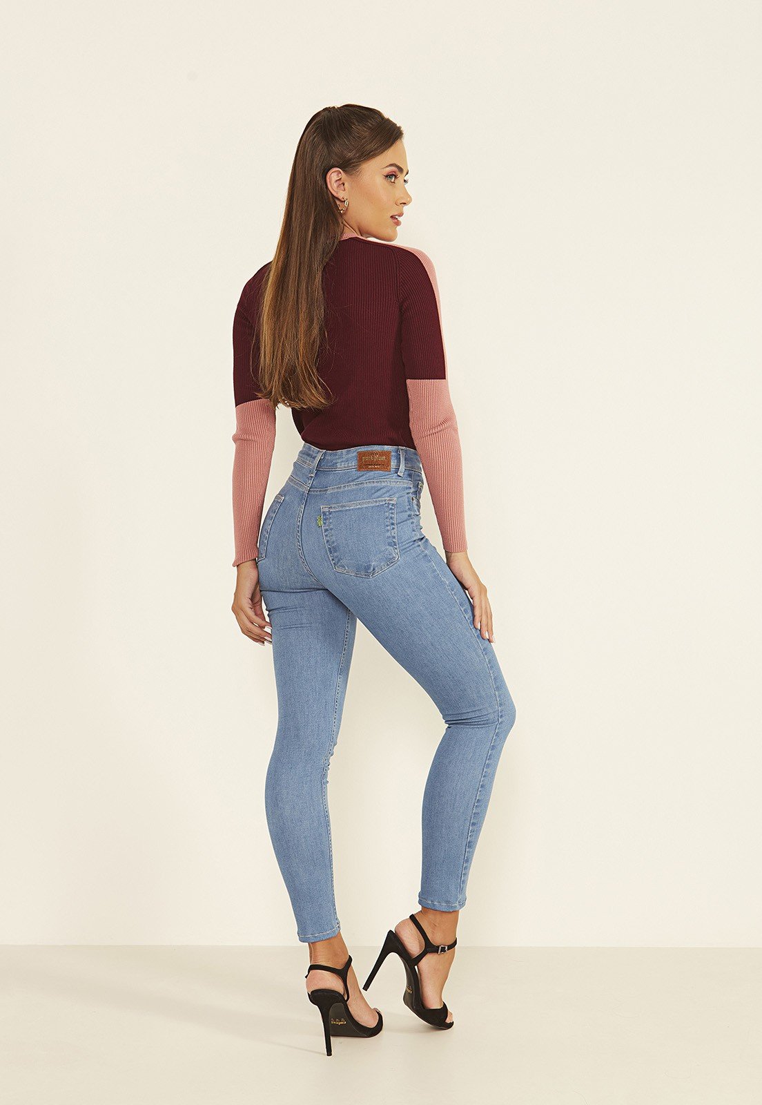 dz3998 re calca jeans feminina skinny media cigarrete denim zero costas